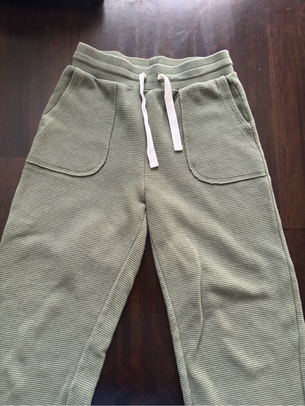 Olive Green Waffle Knit Drawstring Pants